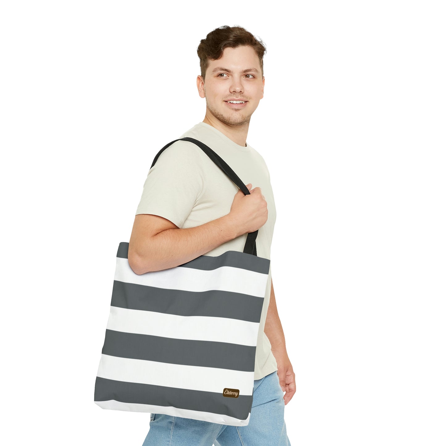 Lightweight Tote Bag - Charcoal Gray/White Stripes