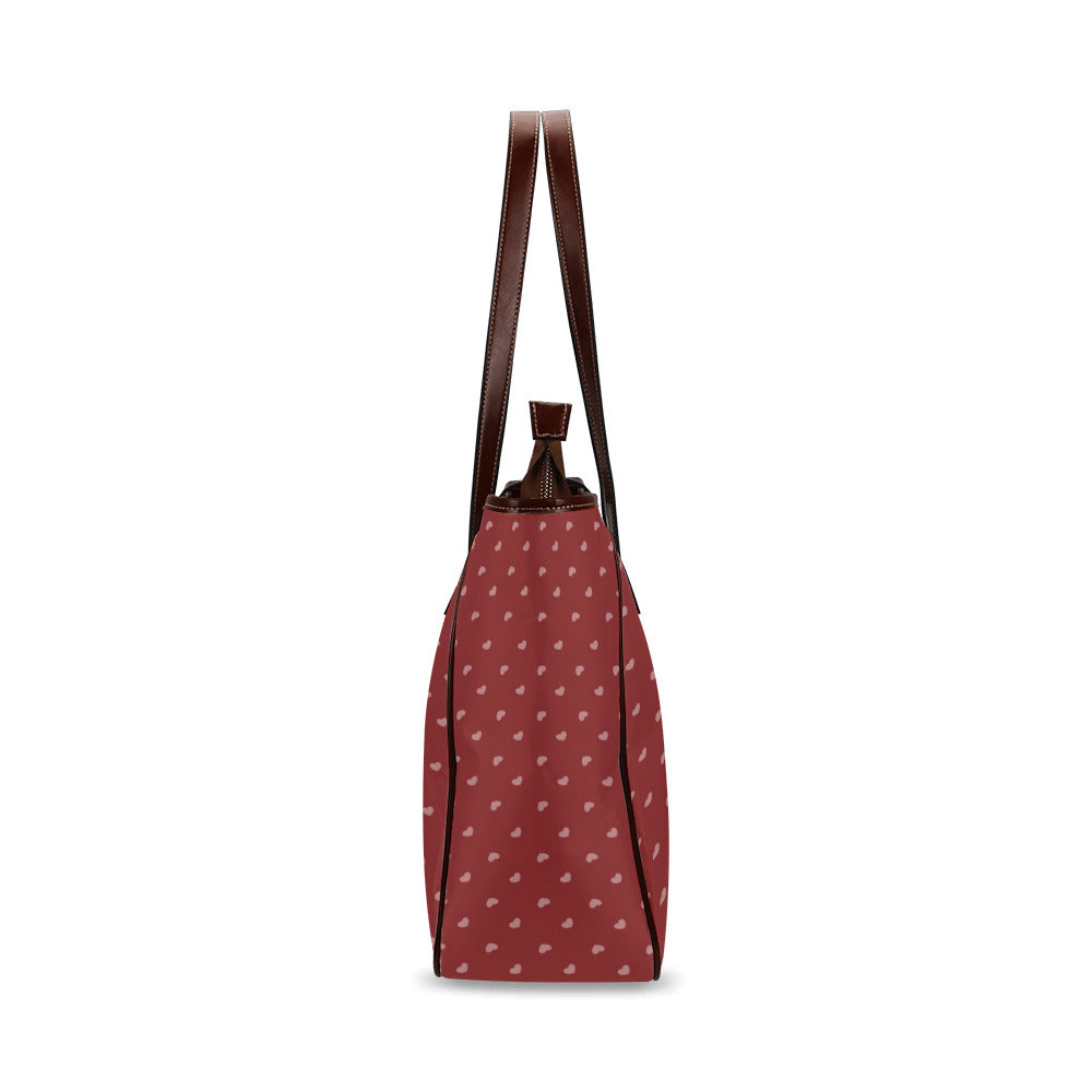Pink Hearts on Red Classic Tote Handbag