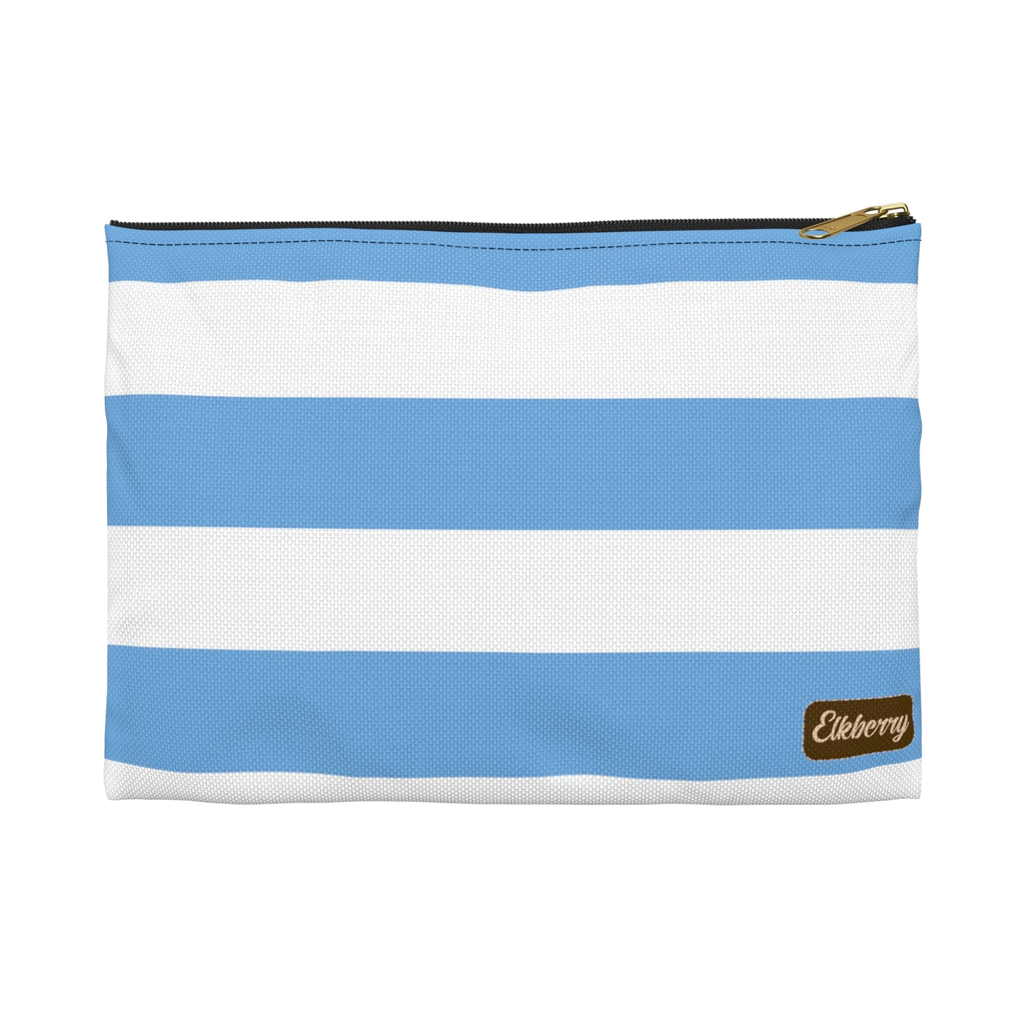 Flat Zipper Pouch - Light Blue/White Stripes