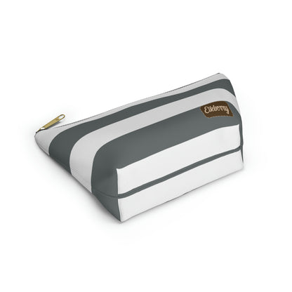 Big Bottom Zipper Pouch - Charcoal Gray/White Stripes