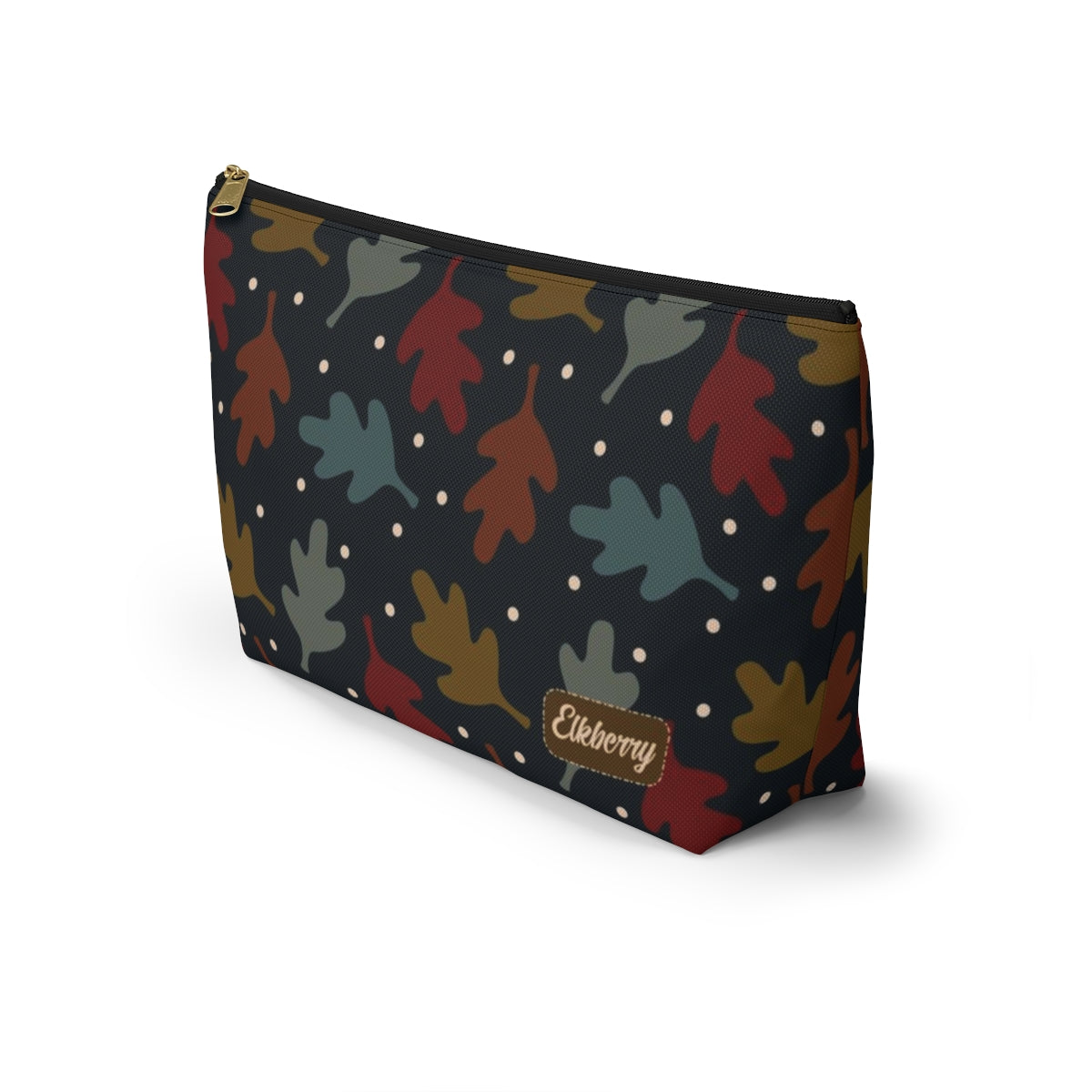 Big Bottom Zipper Pouch - Fall Leaves on Navy
