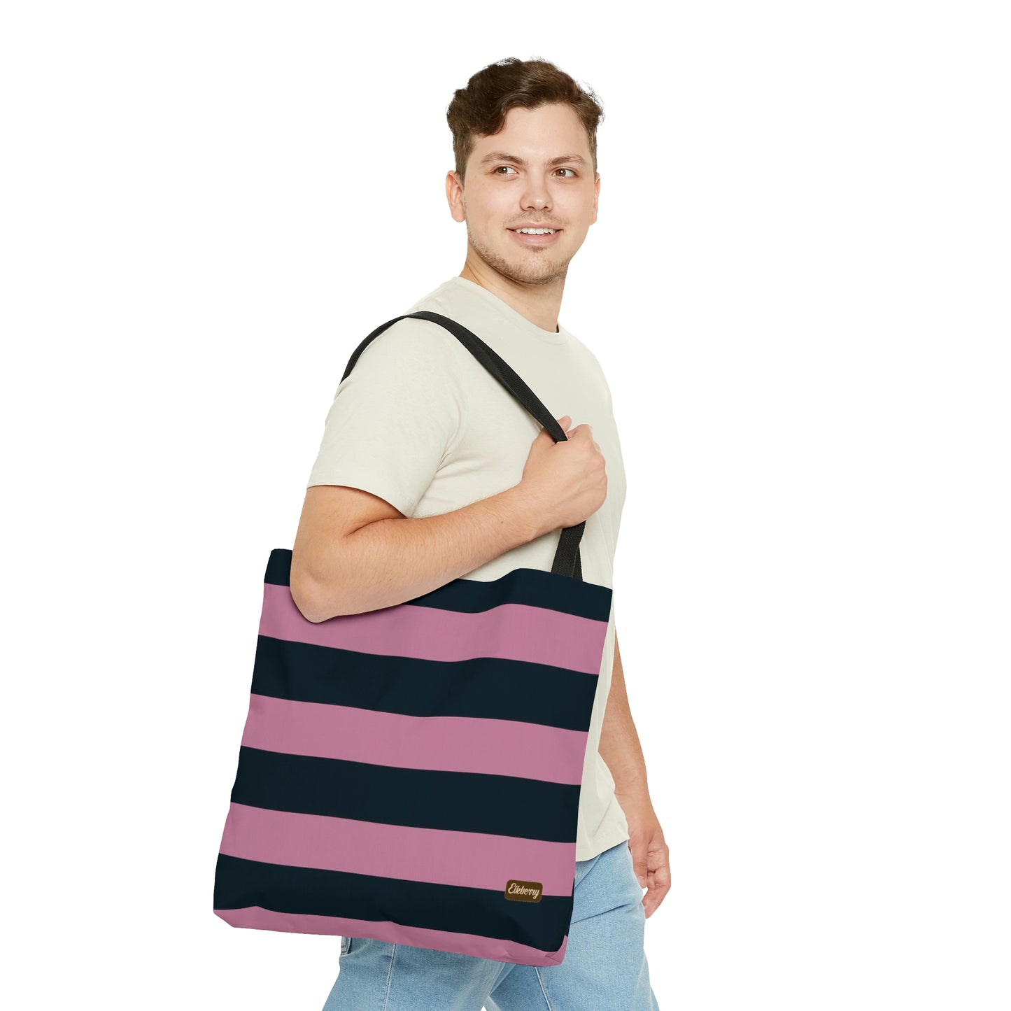 Lightweight Tote Bag - Dusty Rose Pink/Navy Stripes