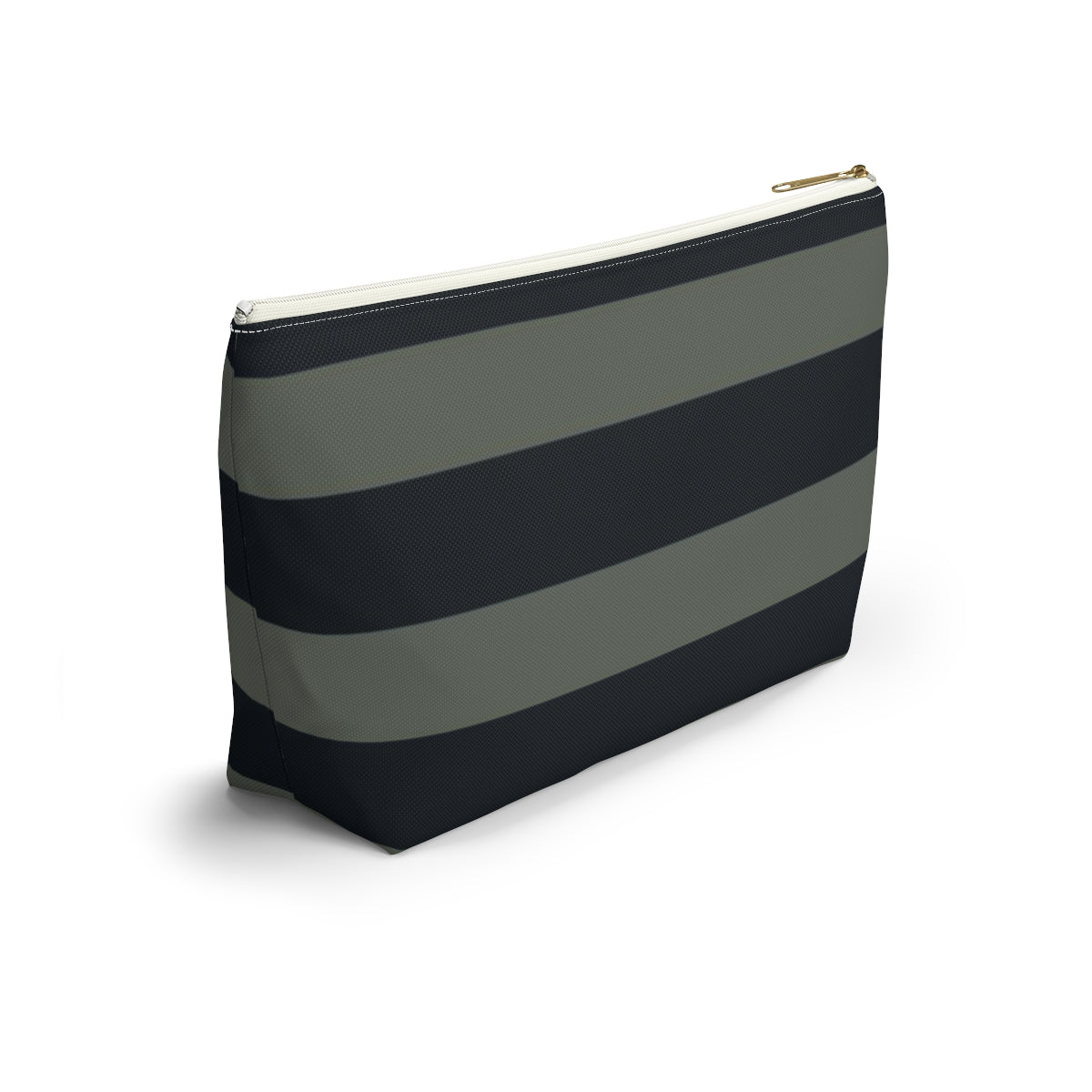 Big Bottom Zipper Pouch - Sage/Navy Stripes