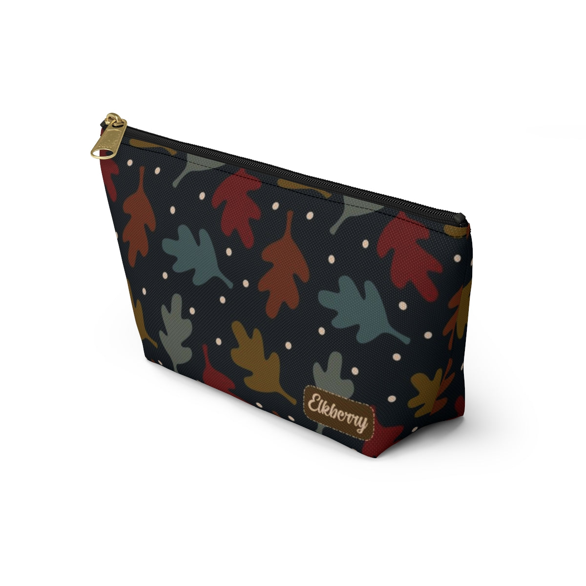 Big Bottom Zipper Pouch - Fall Leaves on Navy