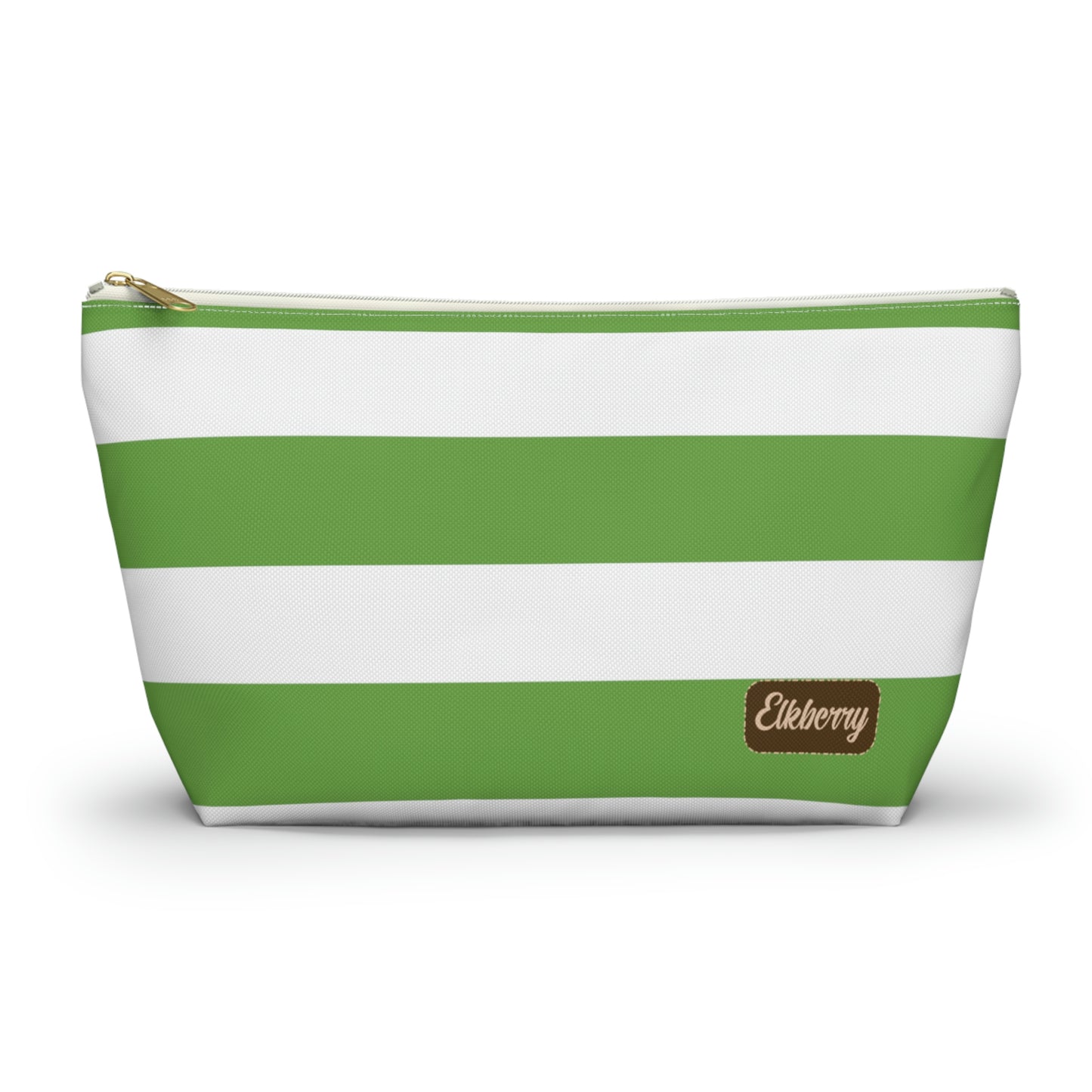 Big Bottom Zipper Pouch - Lime Green/White Stripes