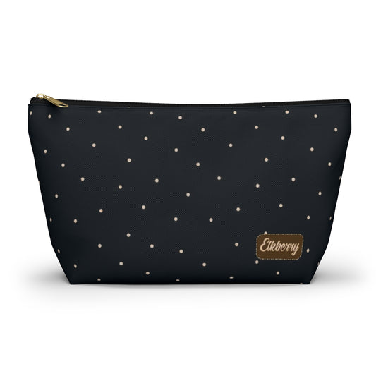 Big Bottom Zipper Pouch - Dots on Navy