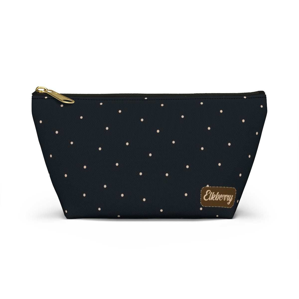 Big Bottom Zipper Pouch - Dots on Navy