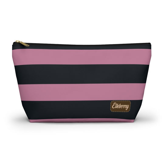 Big Bottom Zipper Pouch - Dusty Rose Pink/Navy Stripes