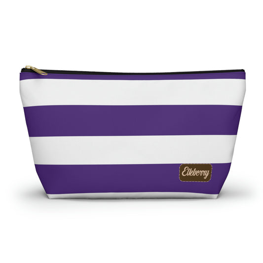 Big Bottom Zipper Pouch - Purple/White Stripes