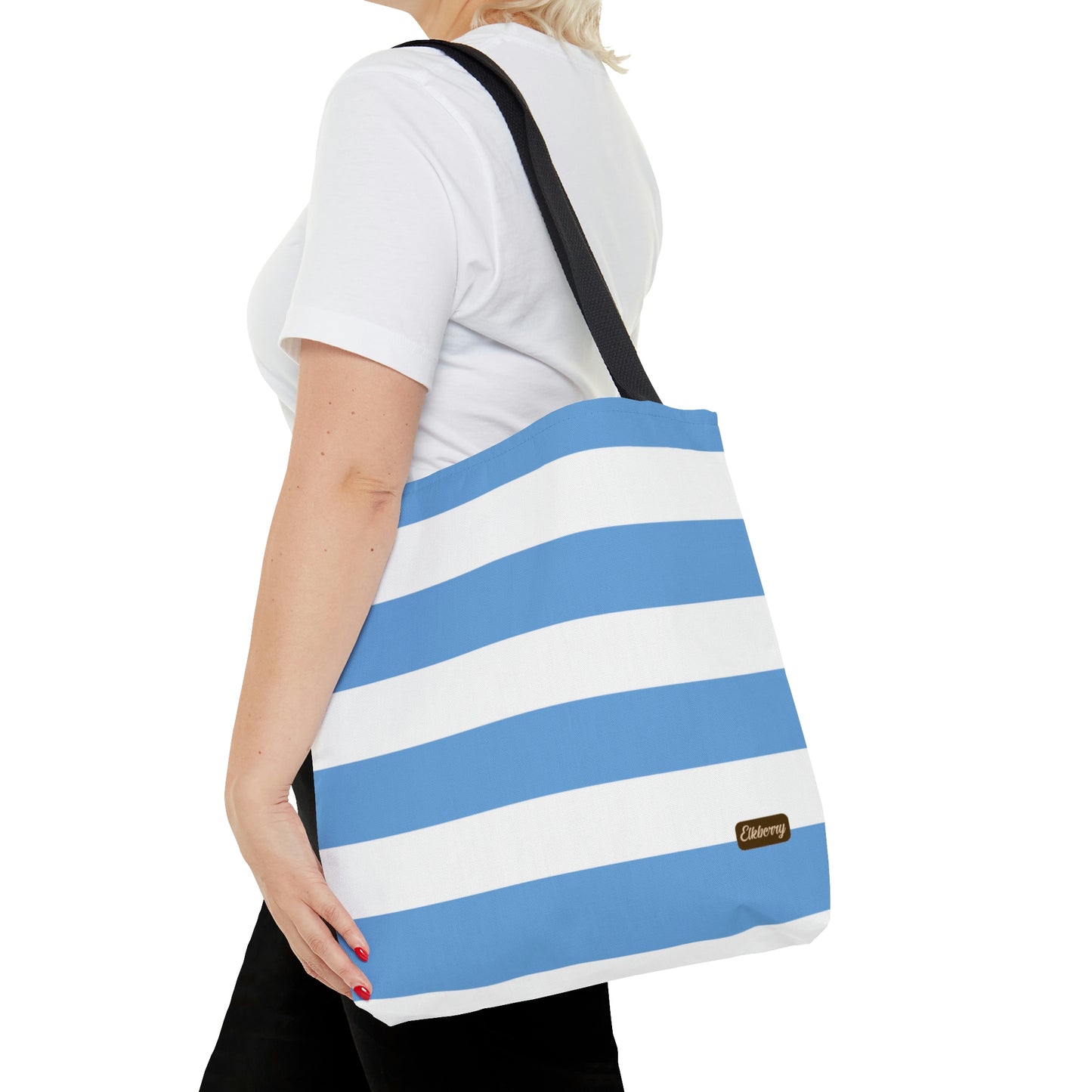 Lightweight Tote Bag - Light Blue/White Stripes