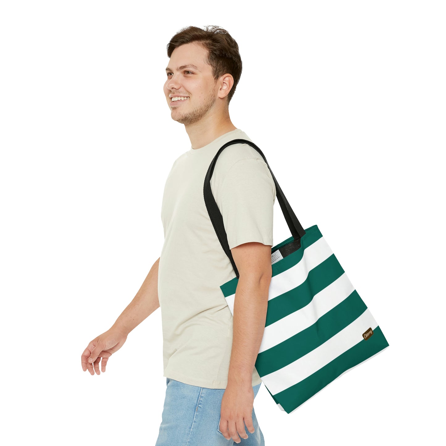 Lightweight Tote Bag - Turquoise/White Stripes