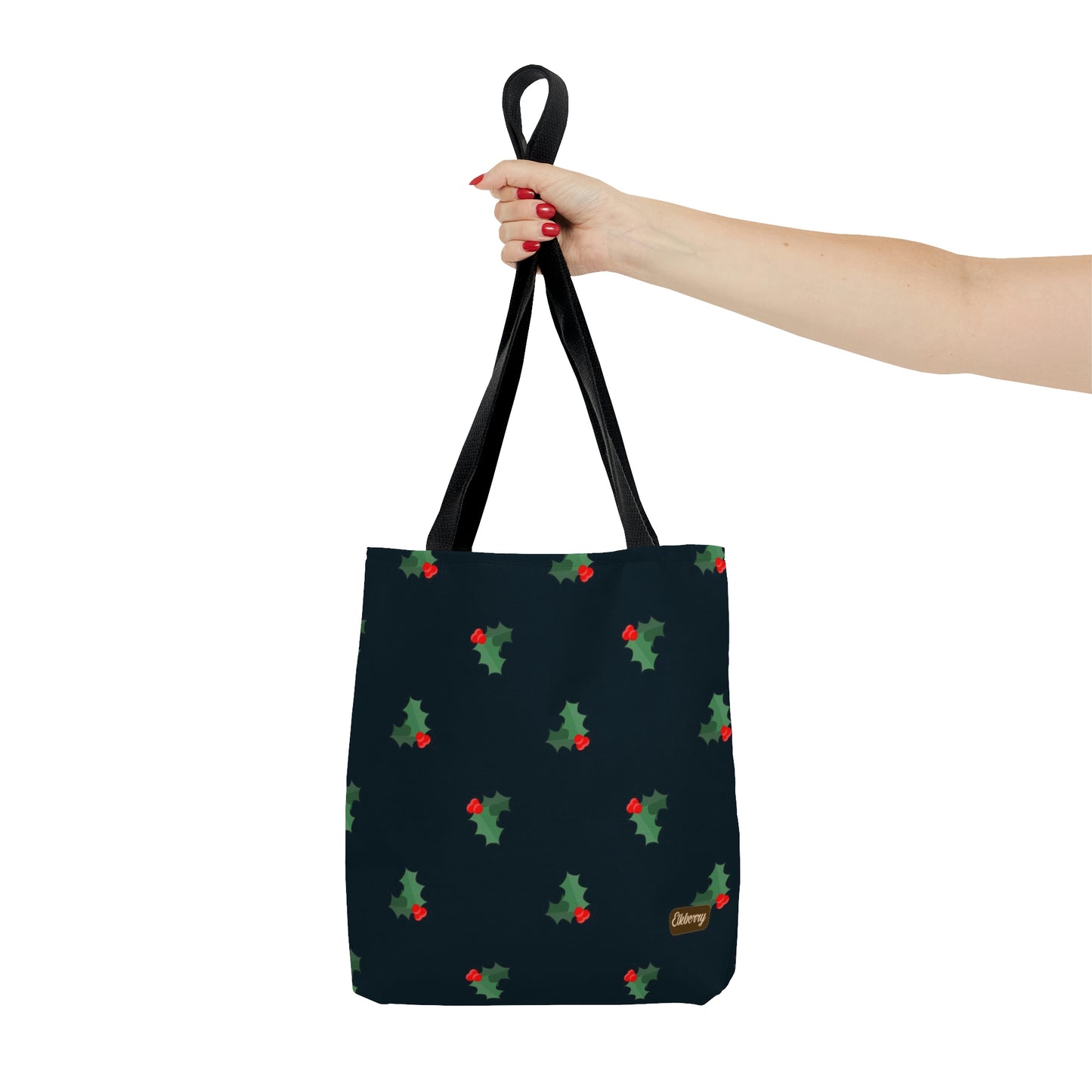 Lightweight Tote Bag - Holly Berries & Leaves on Navy