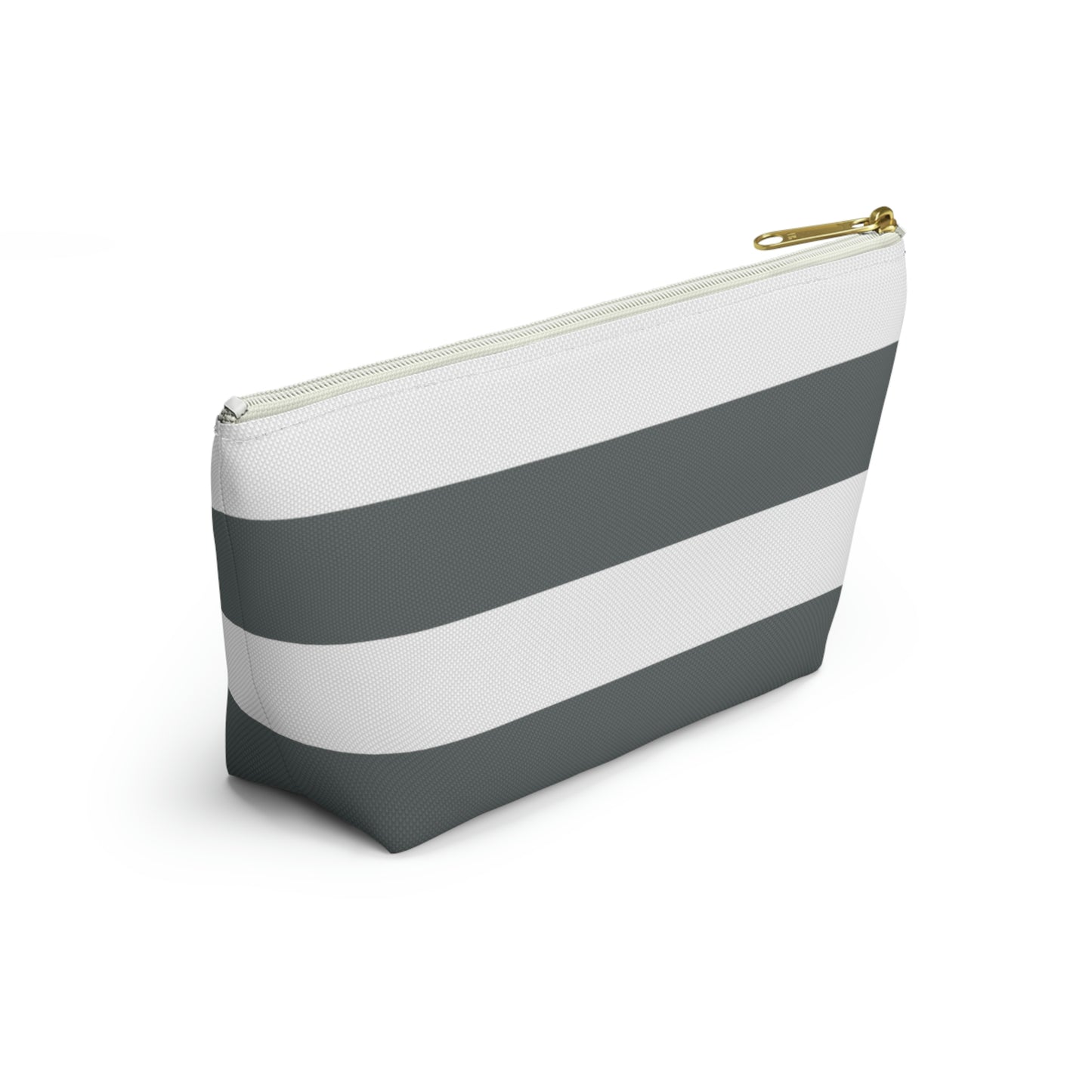 Big Bottom Zipper Pouch - Charcoal Gray/White Stripes
