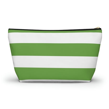 Big Bottom Zipper Pouch - Lime Green/White Stripes