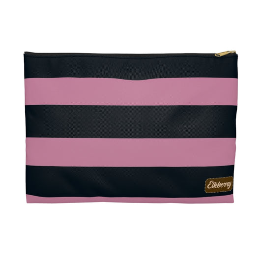 Flat Zipper Pouch - Dusty Rose Pink/Navy Stripes