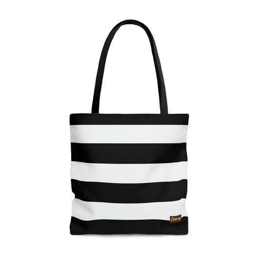 Lightweight Tote Bag - Black/White Stripes