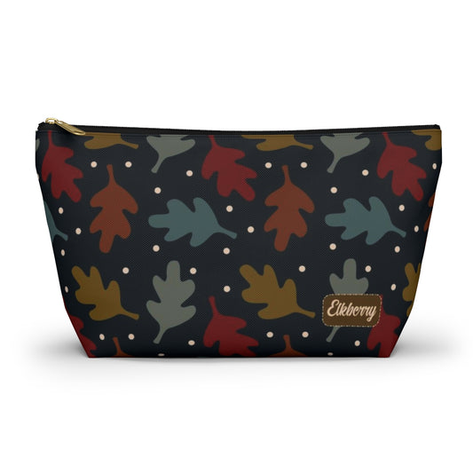 Big Bottom Zipper Pouch - Fall Leaves on Navy