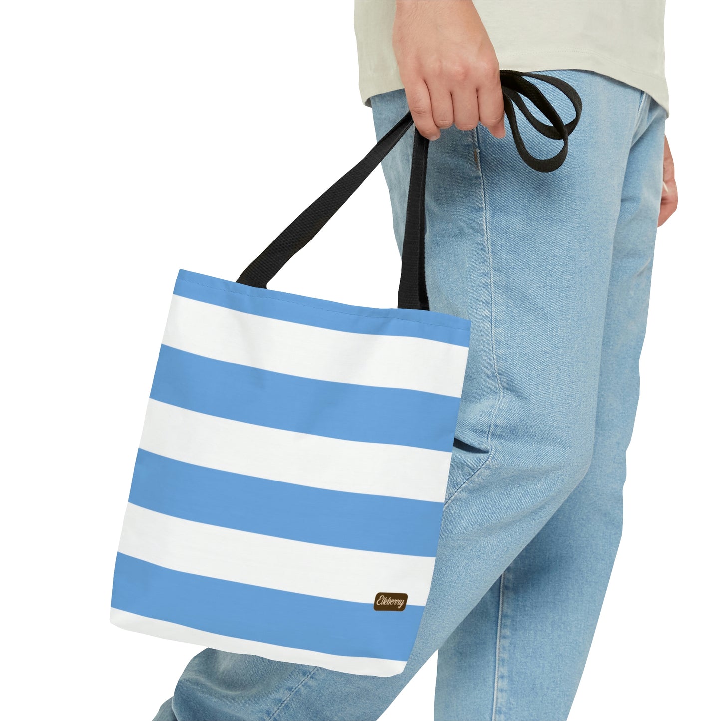 Lightweight Tote Bag - Light Blue/White Stripes