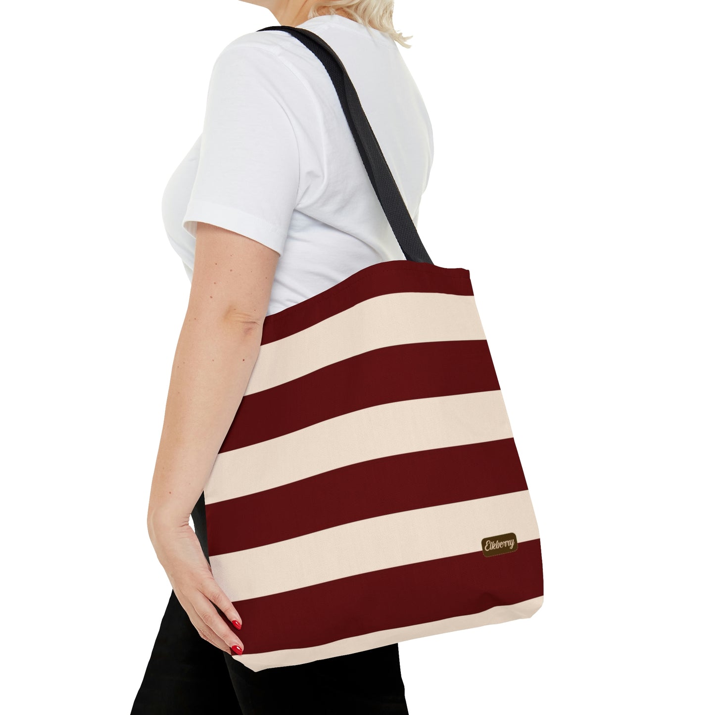 Lightweight Tote Bag - Berry/Cream Stripes