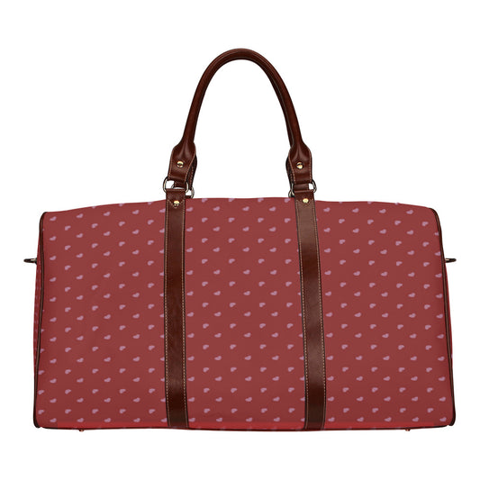 Pink Hearts on Red Waterproof Travel Bag (Small)