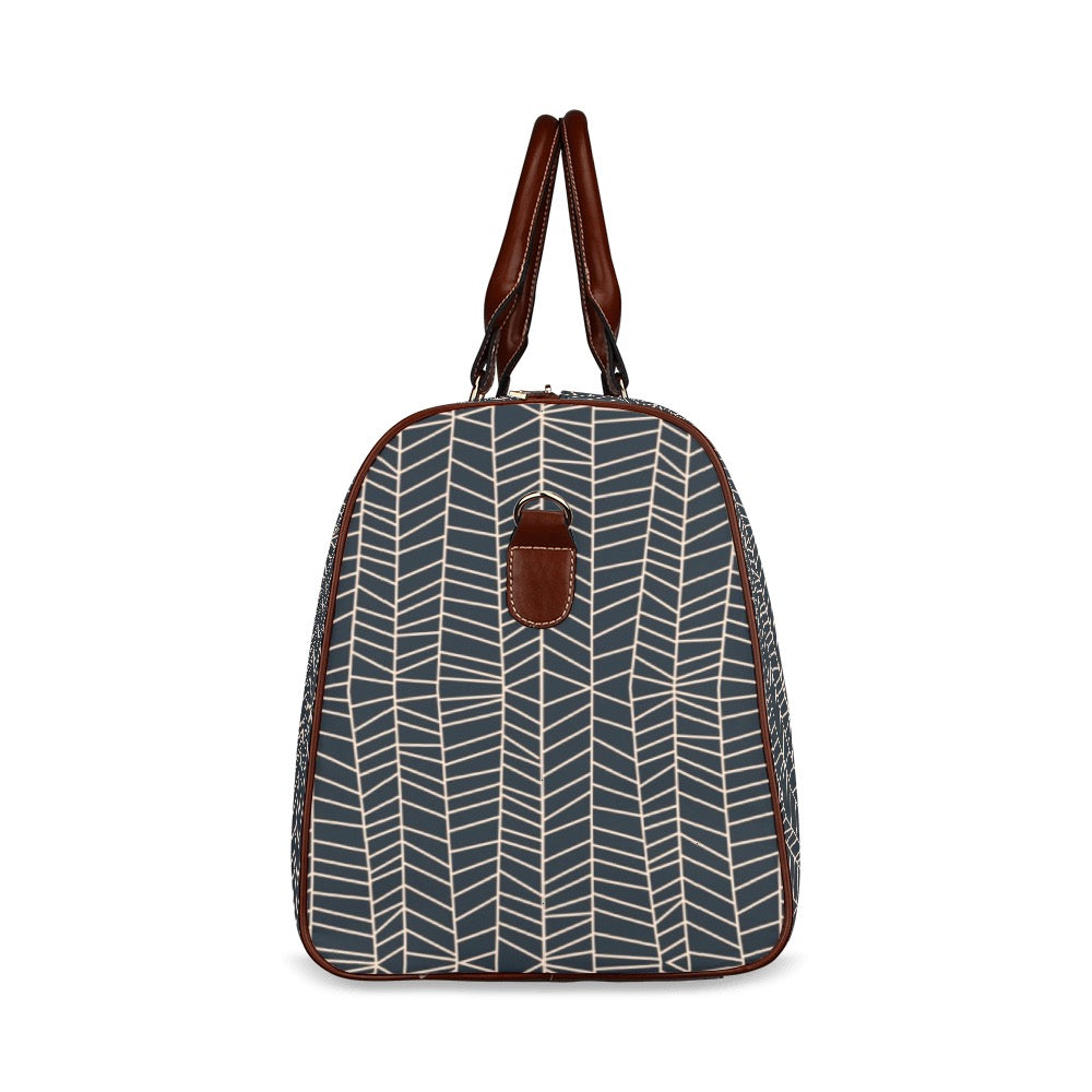 Herringbone - Navy Waterproof Travel Bag (Small)
