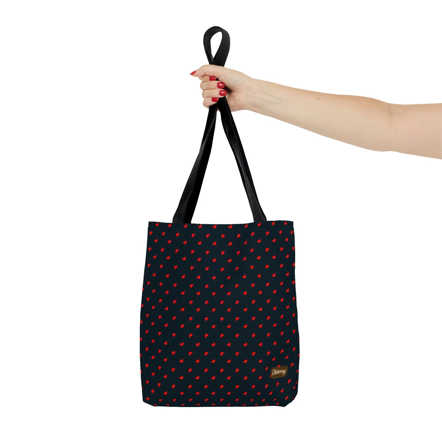 Lightweight Tote Bag - Red Hearts on Navy