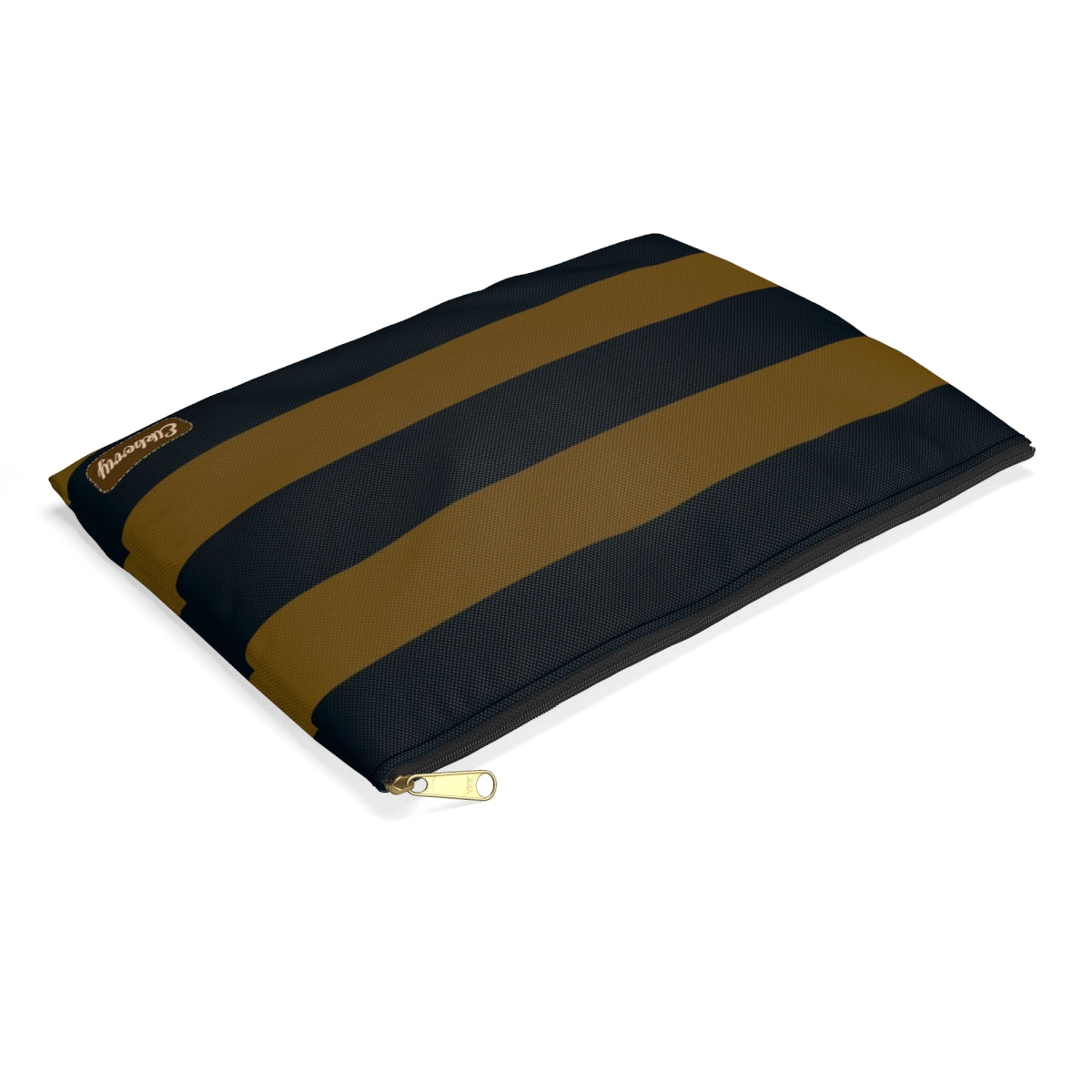 Flat Zipper Pouch - Mustard/Navy Stripes