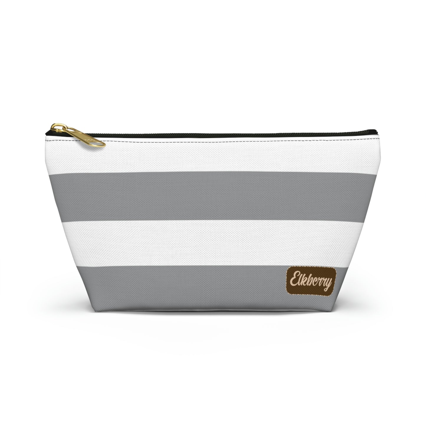 Big Bottom Zipper Pouch - Ash Gray/White Stripes