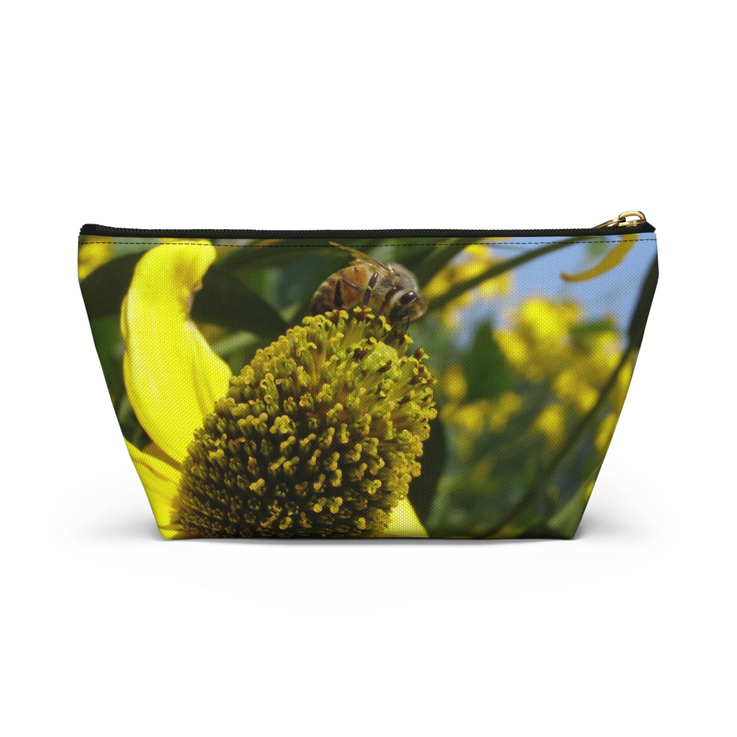 Big Bottom Zipper Pouch - Bee on Yellow Coneflower
