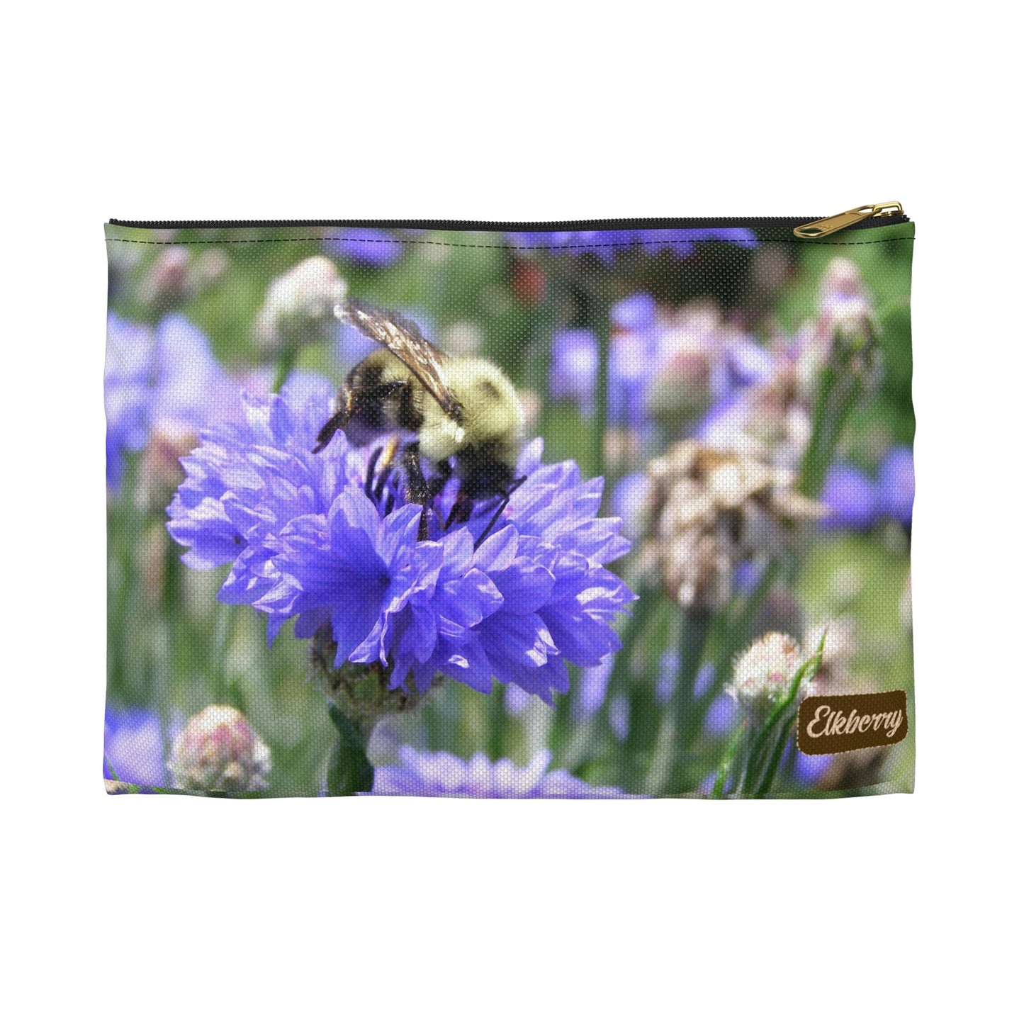 Flat Zipper Pouch - Bee on Bachelor's Button