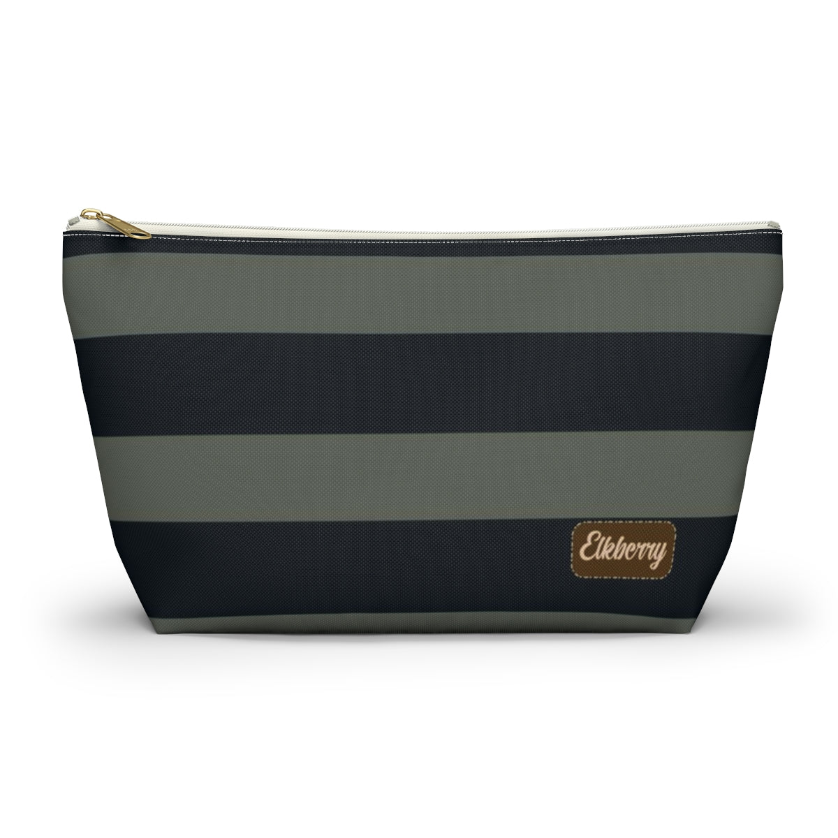 Big Bottom Zipper Pouch - Sage/Navy Stripes