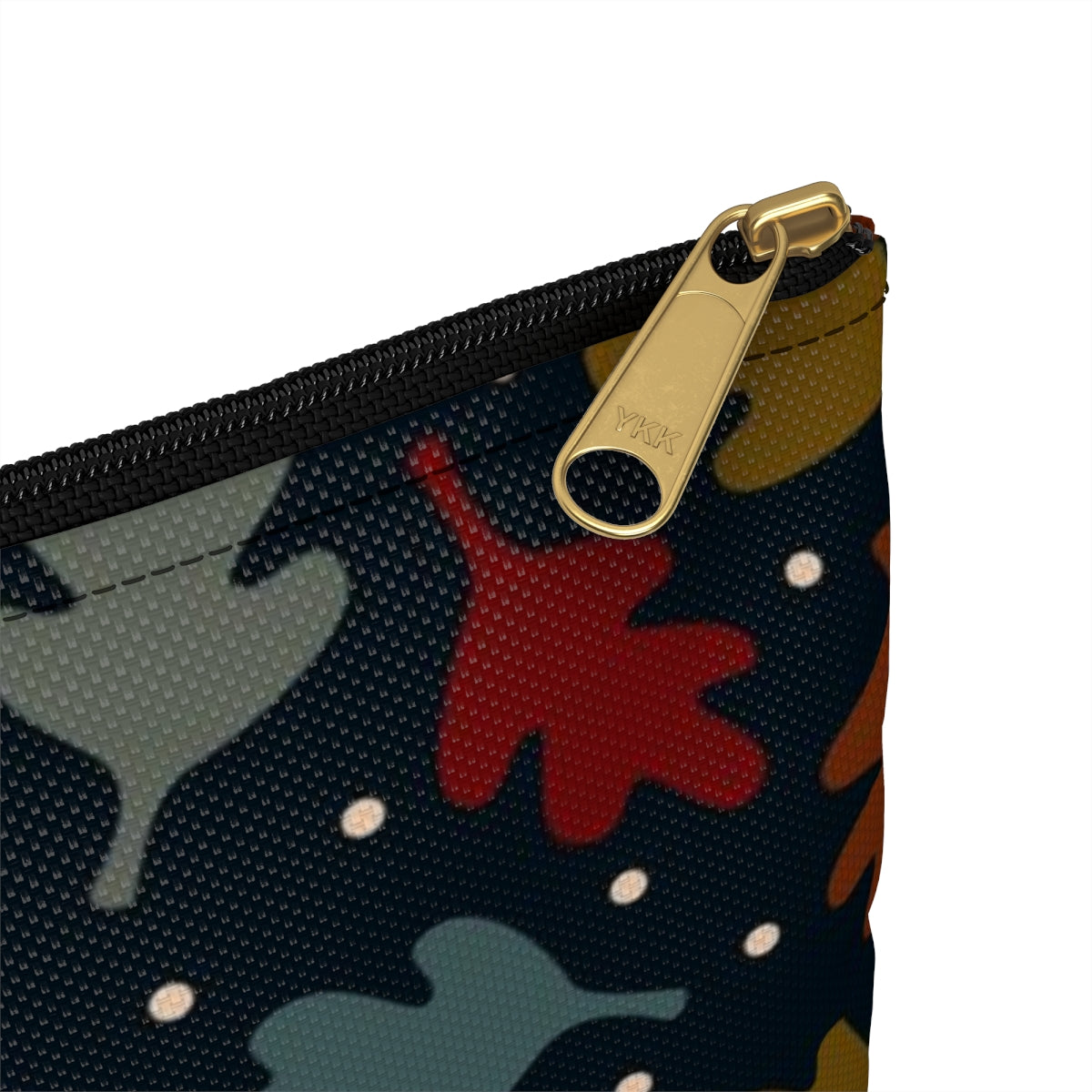 Flat Zipper Pouch - Fall Leaves on Navy