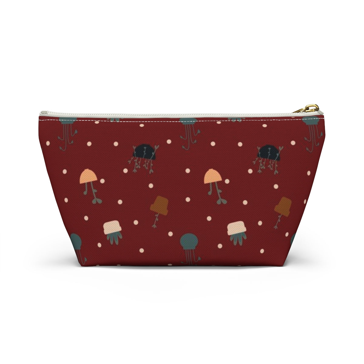 Big Bottom Zipper Pouch - Potted Plants in Red