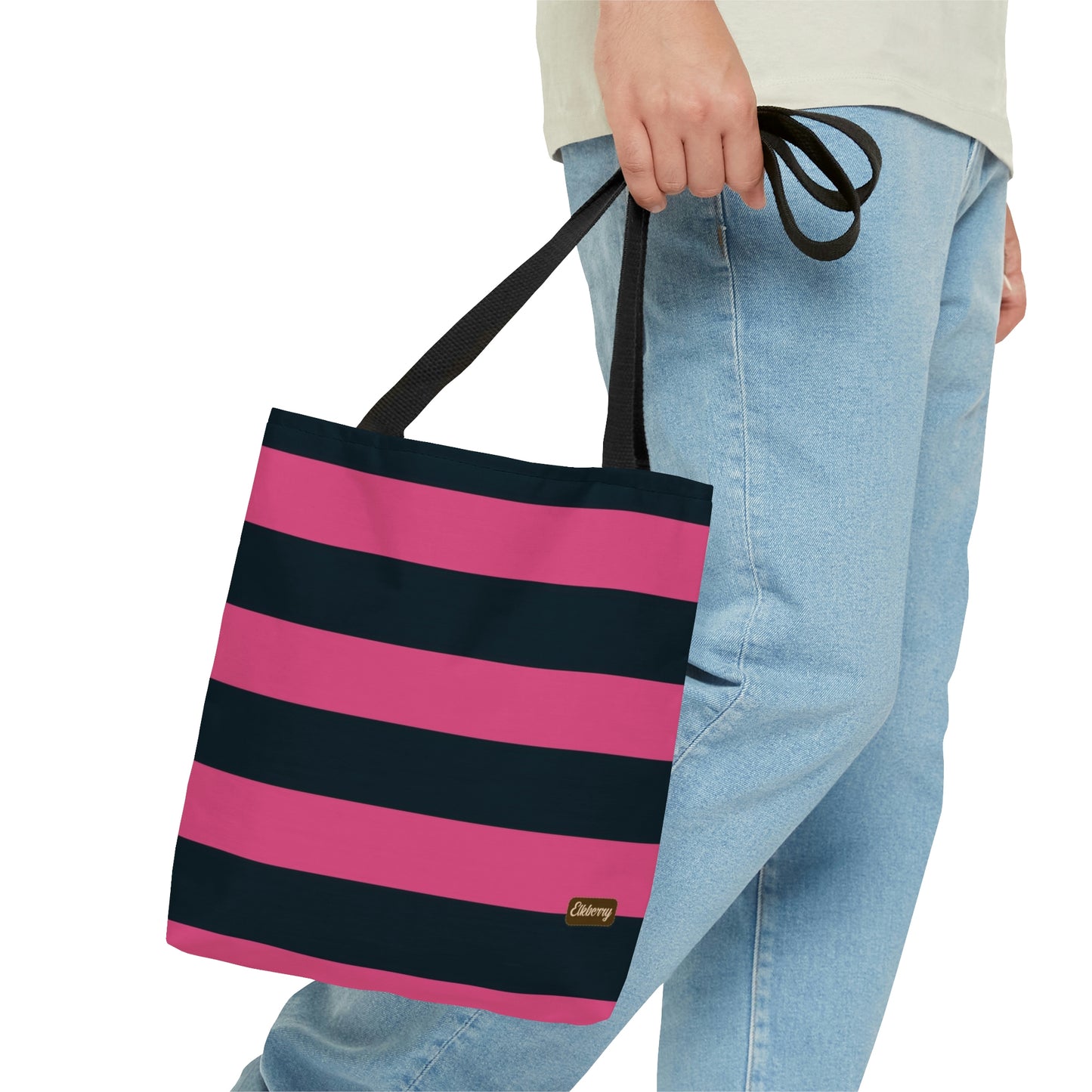 Lightweight Tote Bag - Hot Pink/Navy Stripes