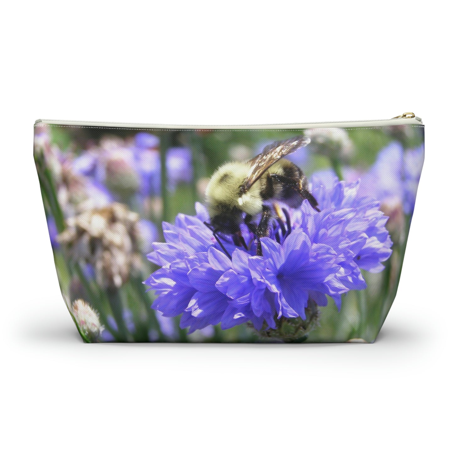 Big Bottom Zipper Pouch - Bee on Bachelor's Button