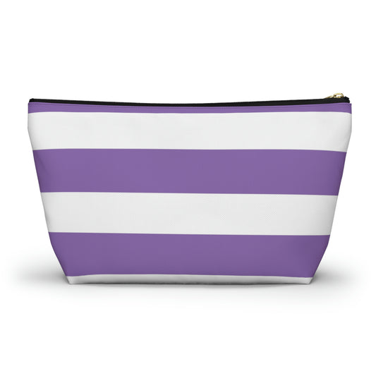 Big Bottom Zipper Pouch - Lilac/White Stripes