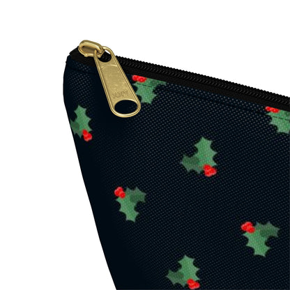 Big Bottom Zipper Pouch - Holly Leaves & Berries