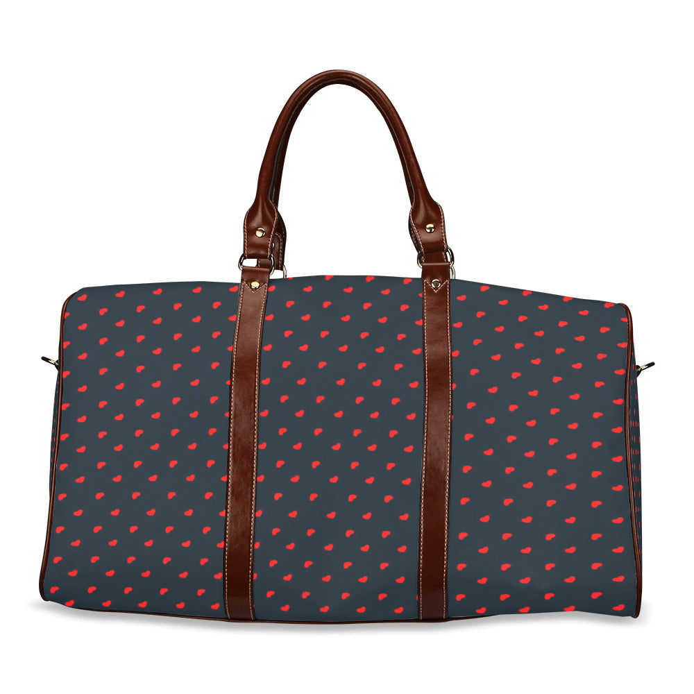 Red Hearts on Navy Waterproof Travel Bag (Small)