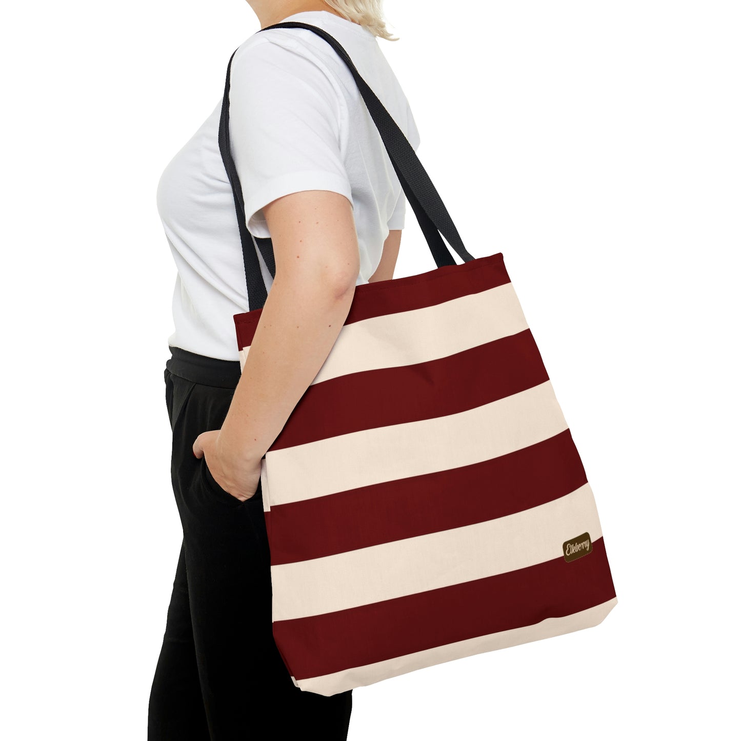 Lightweight Tote Bag - Berry/Cream Stripes