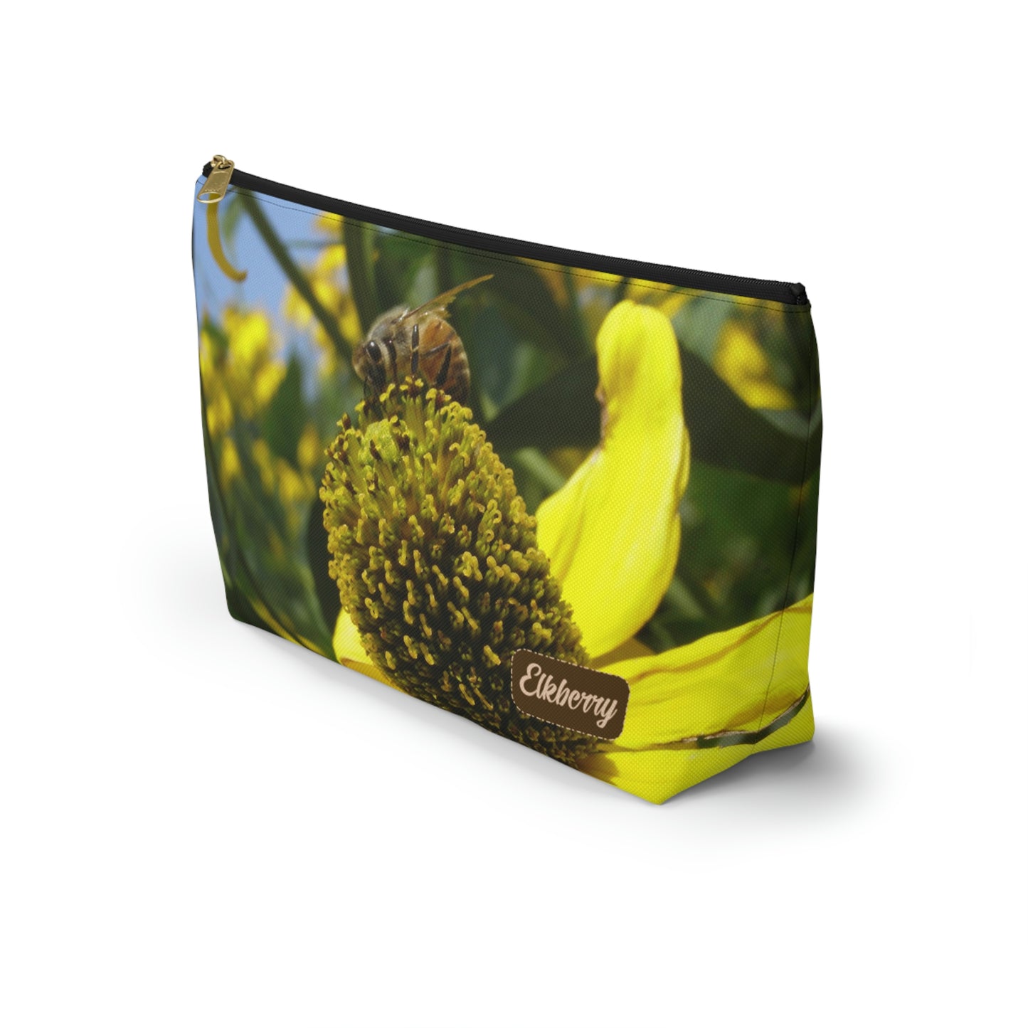 Big Bottom Zipper Pouch - Bee on Yellow Coneflower