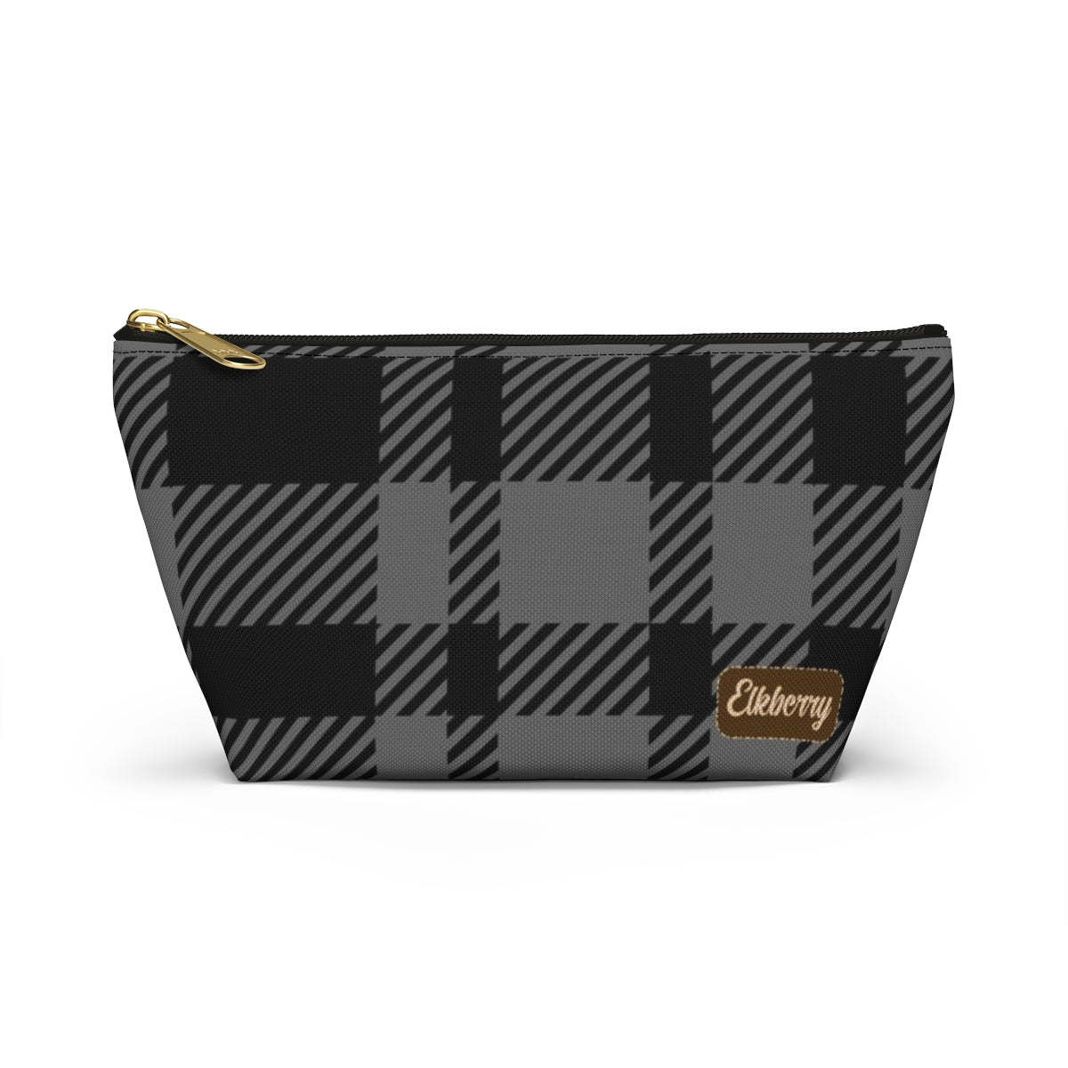Big Bottom Zipper Pouch - Gray Buffalo Check, Gray Plaid