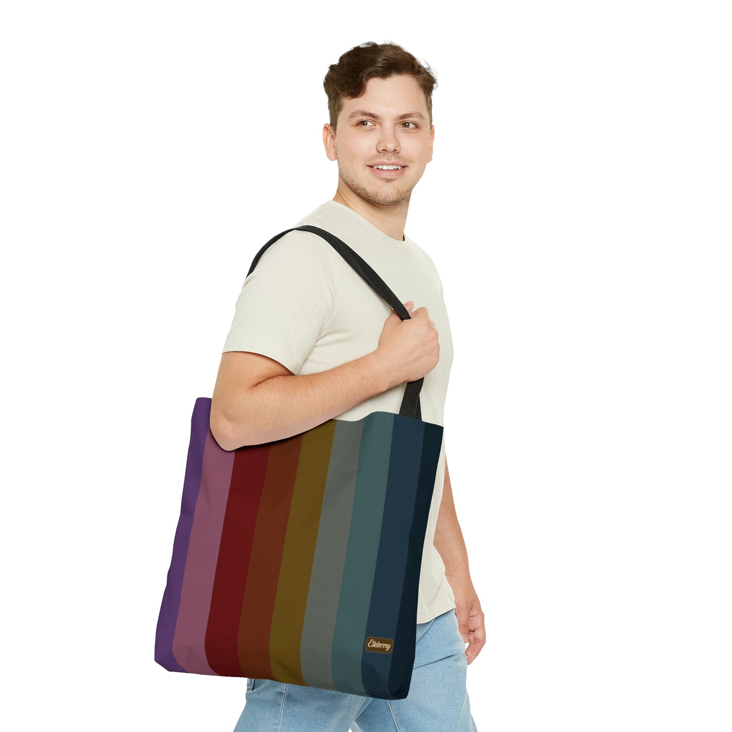 Lightweight Tote Bag - Jewel Tone Rainbow, Vertical
