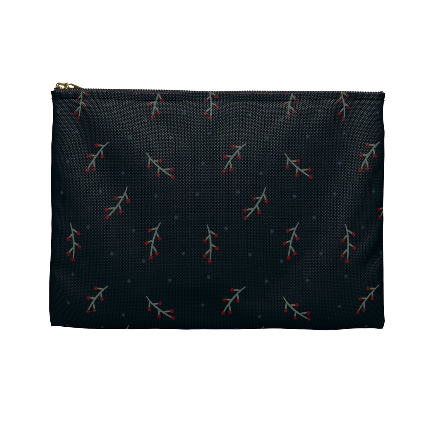 Flat Zipper Pouch - Berry Branches on Navy Background