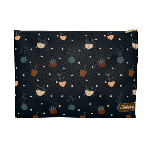 Flat Zipper Pouch - Potted Plants in Navy