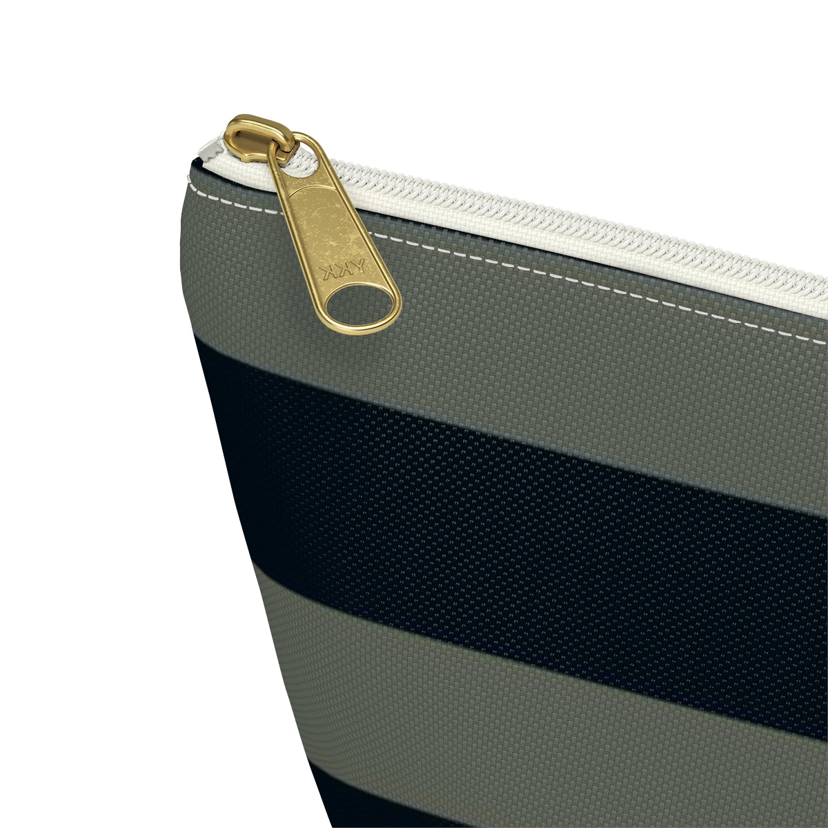 Big Bottom Zipper Pouch - Sage/Navy Stripes