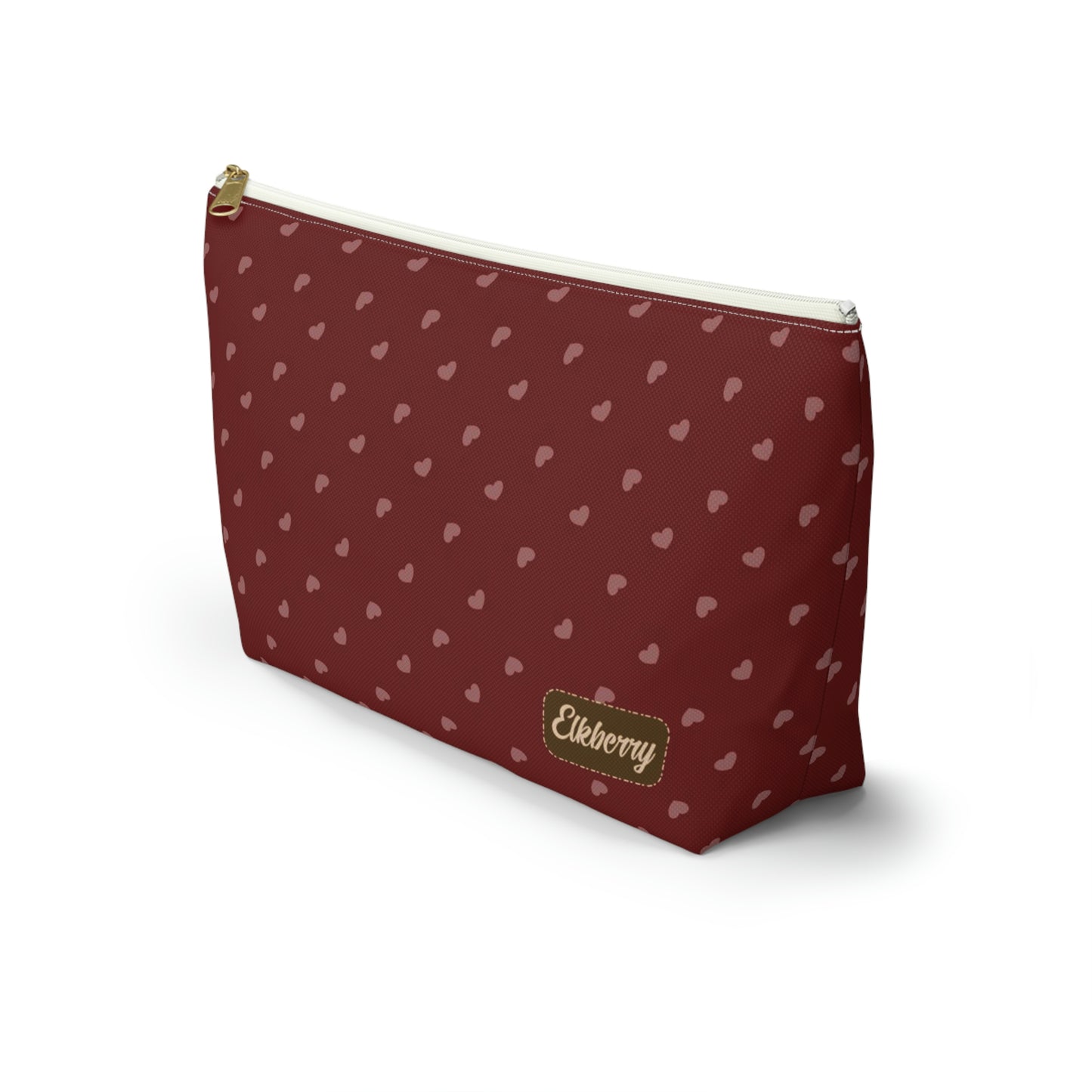 Big Bottom Zipper Pouch - Hearts on Red
