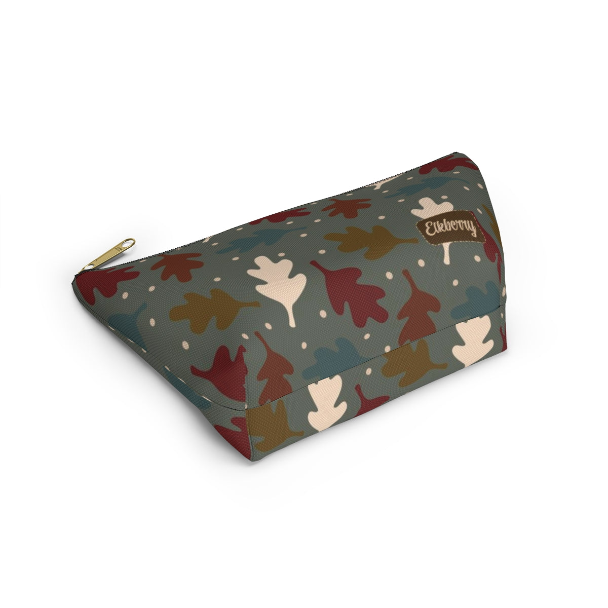 Big Bottom Zipper Pouch - Fall Leaves on Sage