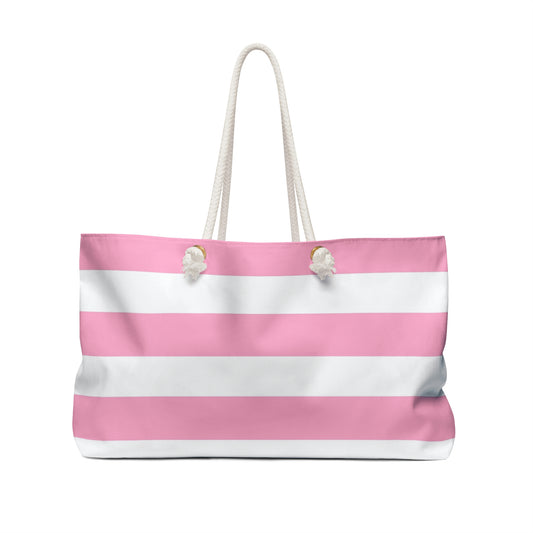 Weekender Tote Bag - Baby Pink/White Stripes