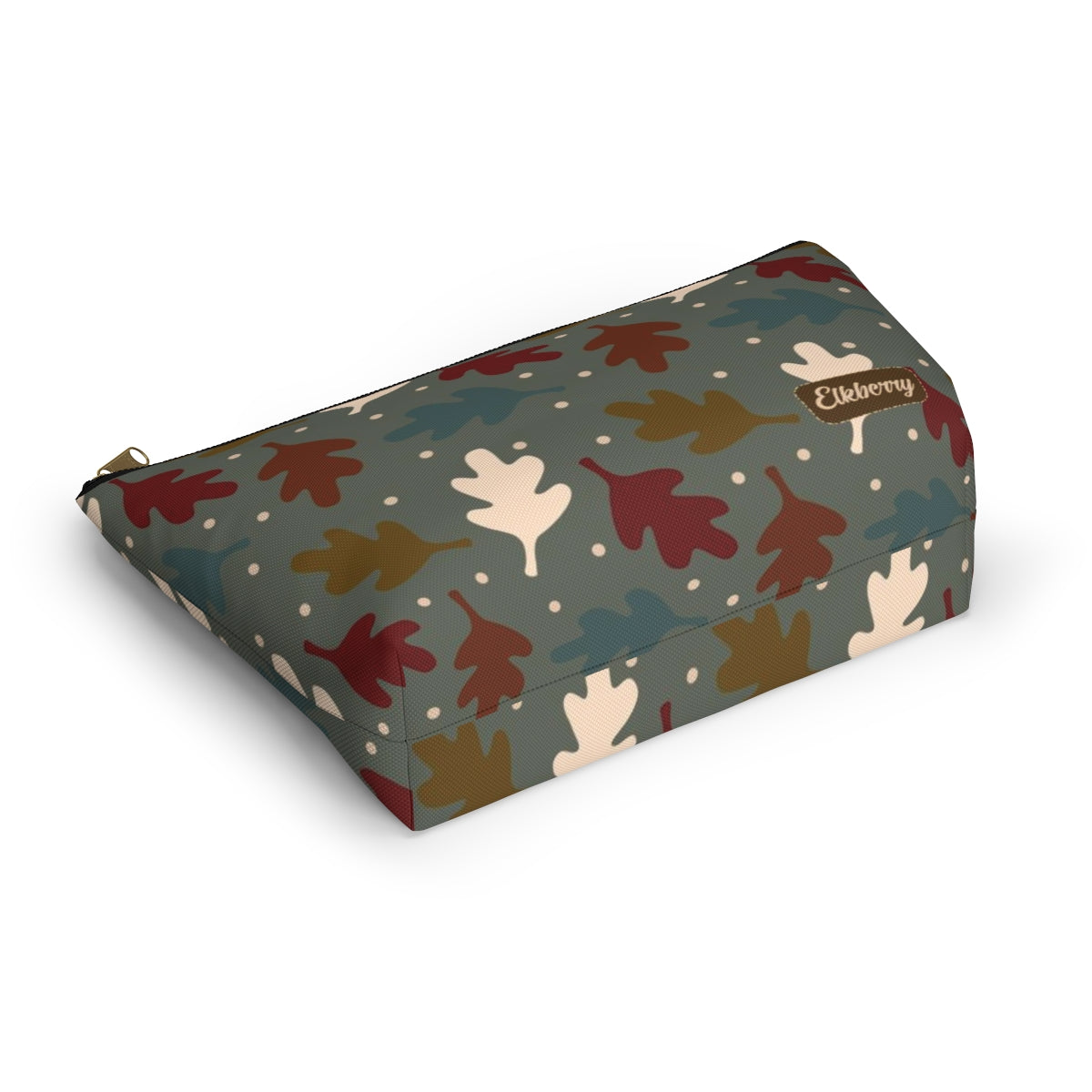 Big Bottom Zipper Pouch - Fall Leaves on Sage