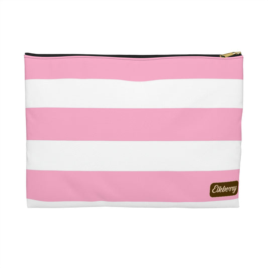 Flat Zipper Pouch - Baby Pink/White Stripes